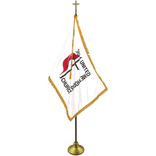 United Methodist Deluxe Indoor Flag Set - Oak Pole