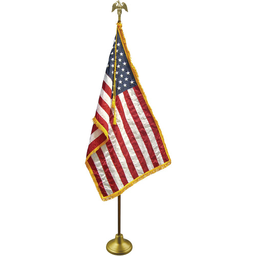 Deluxe US Flag Indoor Flag Set with Oak Pole